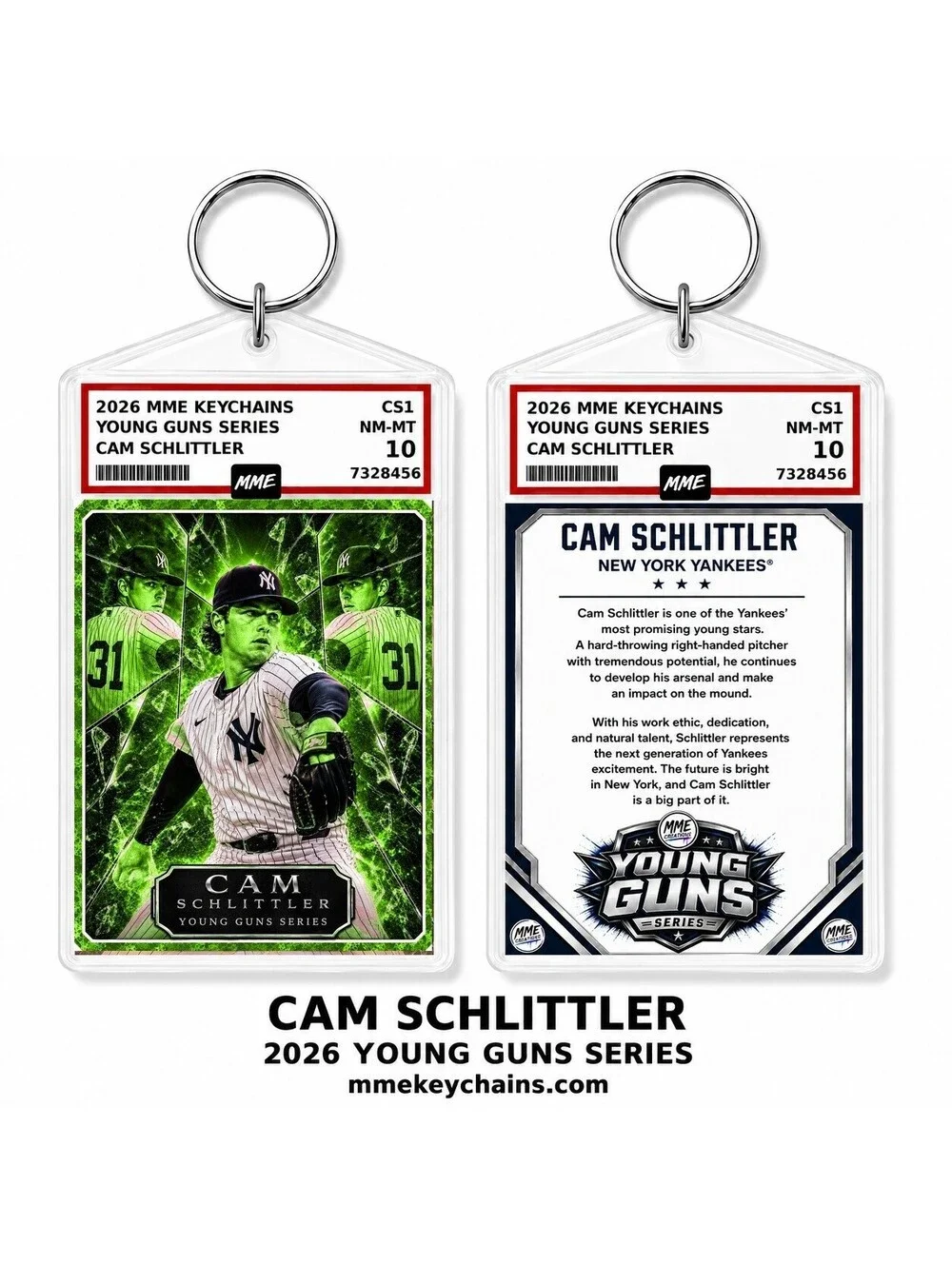 4298 Cam Schlittler Young Guns Series Custom Photo Keychain Lime Green Ice